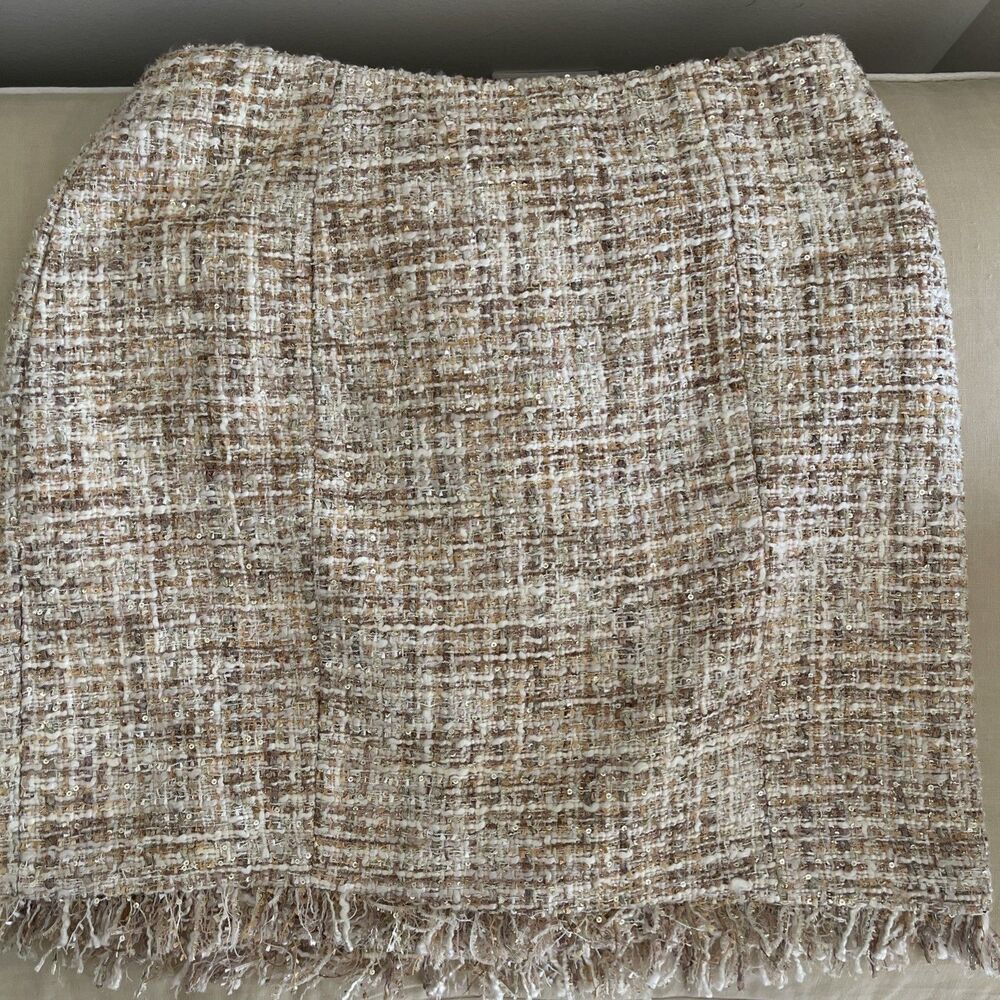 NWT Boston Proper Skirt Blush Pink Gold Metallic Frayed Hem  Glam Preppy sz 10 - Picture 11 of 12